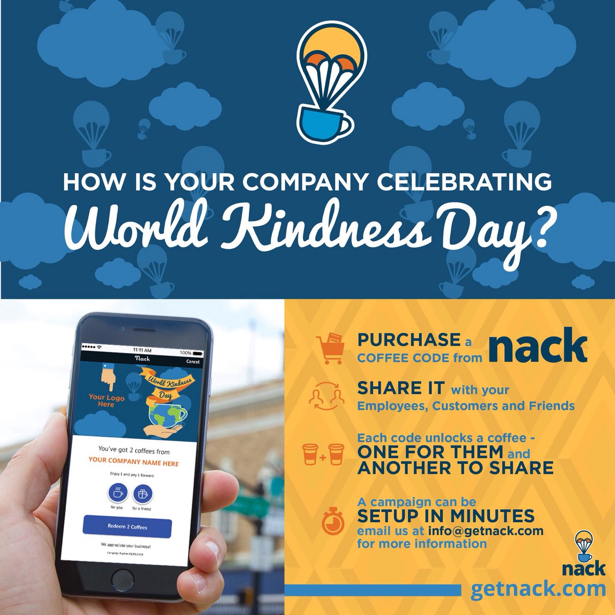 Nackforkindness's tweet photo. Email us at info@getnack.com to learn more about celebrating #RandomActsofCoffee this holiday season. https://t.co/rpzd4eQouQ
