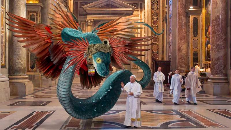 TheOnion's tweet photo. Pope Francis Hosts Feathered Serpent God As Part Of Deity Exchange Program https://t.co/zbETEHifCQ https://t.co/pvpWUl00gi