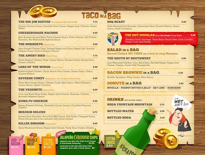 TacoinABag's tweet photo. New-Ish menu and Hot Doug is in the house! Come check things out!!!! #tacoinabag #hotdoug @eaterchicago @DNAinfoCHI @chicagotribune @TimeOutChicago @UrbanDaddy @LSRCC_Chicago @pattywetli @TastingTableCHI @ChicagoMag @philvettel @Suntimes @WGNTV @fox32news https://t.co/P6w2yFW7Mw