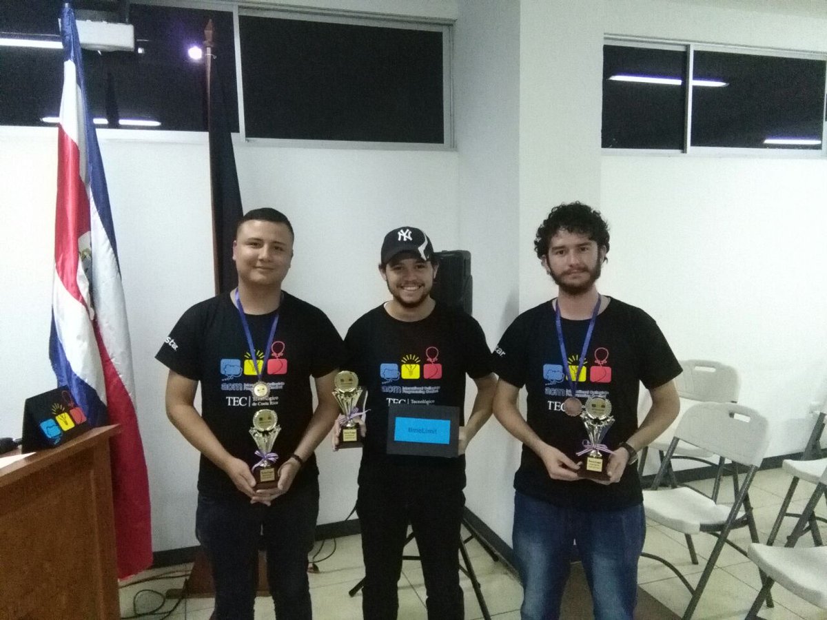 ACMCostaRica's tweet photo. Winners #ICPCMCA2017 in #CostaRica 1. ticoBits 2. Coud rili gud, 3. timeLimit. Congratulations and keep working hard! @ICPCNews @LatamICPC https://t.co/WuNtF9rtAz