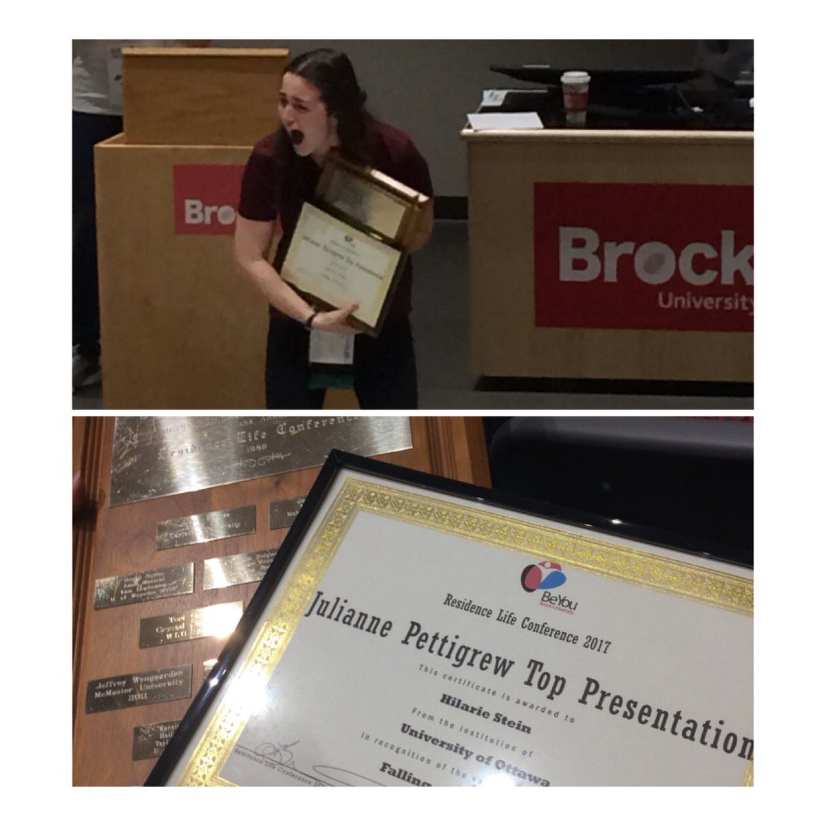 CynRobillard's tweet photo. Congratulations Hilarie for winning the Julianne Pettigrew Award! @RLC2017 @uOttawaGeeGees @uOttawaRez https://t.co/JgMnsBSnkw