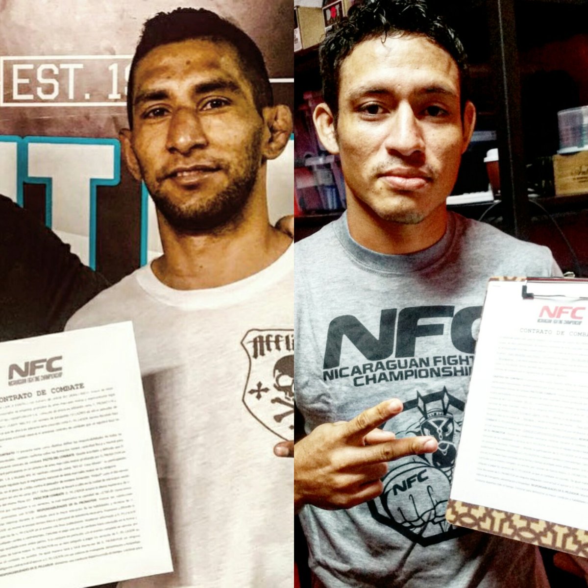 NFCMMAni's tweet photo. #NFC41 @oscardragonmma y @PitbullLunaMMA muestran sus contratos firmados para su combate estelar este 15DIC. ¡#CeroMiedo señores! #MMANicaragua https://t.co/6gYR0ZGkkO