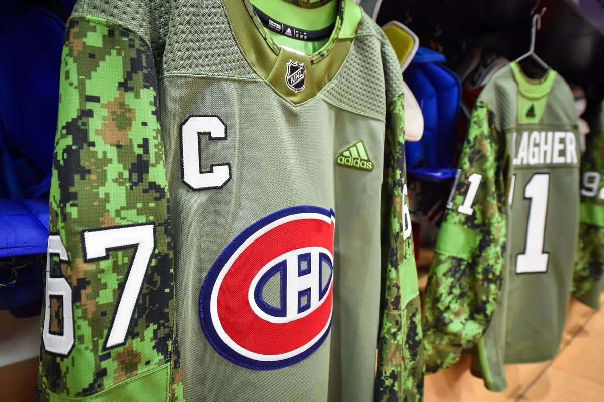 The @CanadiensMTL honoured military veterans last night by wearing special "camo" jerseys during the pre-game skate. https://t.co/UhKR7OjFNk