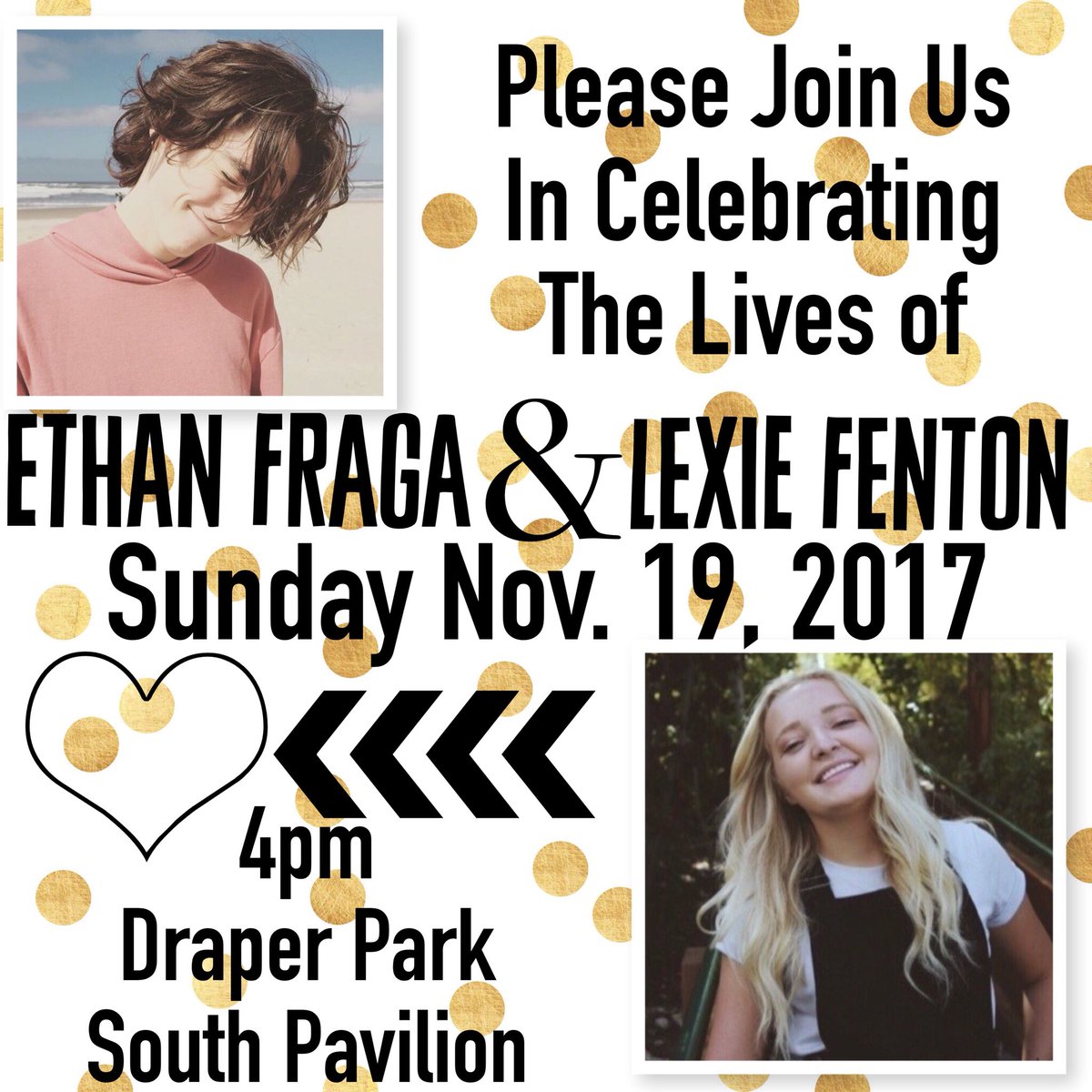 Kadenfenton8's tweet photo. This upcoming Sunday marks 1 year Lexie and Ethan passed away. Please join us in celebrating their lives at Draper Park, Nov. 19th. RT or spread the word❤️ https://t.co/a5IEtc8ZvC