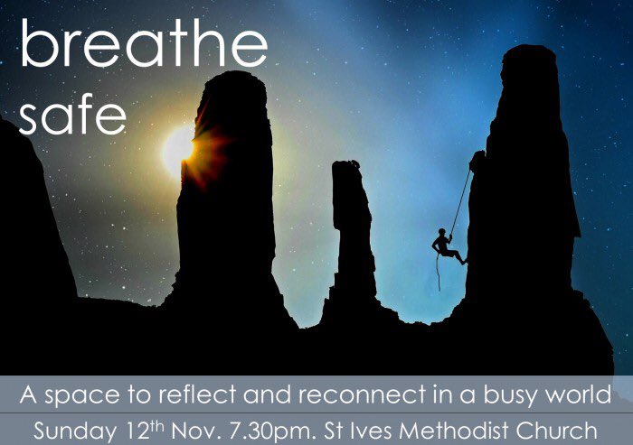 It's breathe this evening. 730pm for an hour of stillness, silence &amp; reflection.