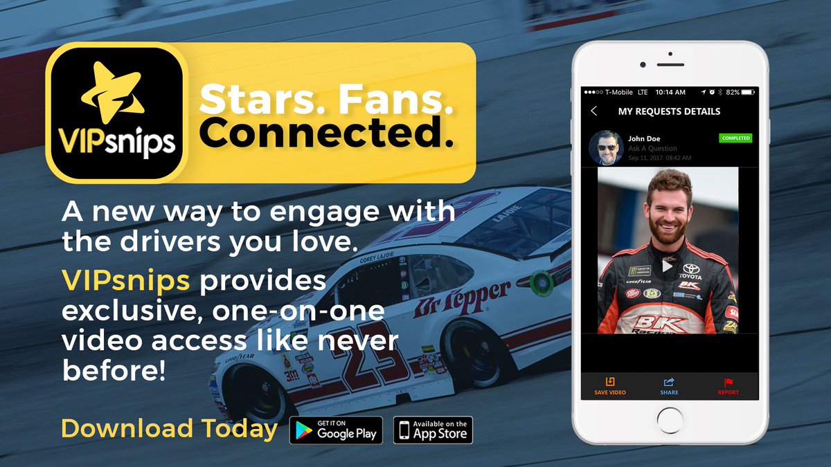 racefancentral's tweet photo. Wanna ask @NASCAR driver @CoreyLaJoie anything? Now you can! Download Vipsnips here https://t.co/uOv56L5XUz and ask today - then check back here to see if your questions were answered tomorrow evening! https://t.co/7G9Q7Gjxl8
