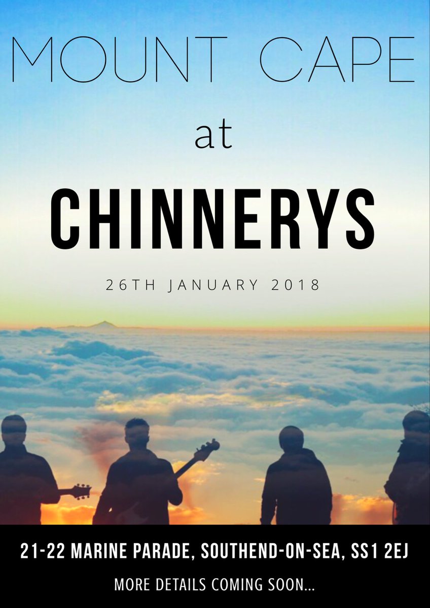 ~CHINNERYS~ 26th January 2018 - Details coming soon...
.
.
.
#MountCape #band #gig #live #music #chinnerys #venue #show #performance #indie #alternative #rock #uk