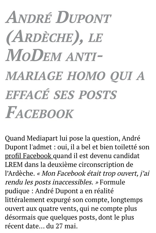  @AndreDUPONT2017 député anti mariage gay, vous le sentez le progressisme en Marche?