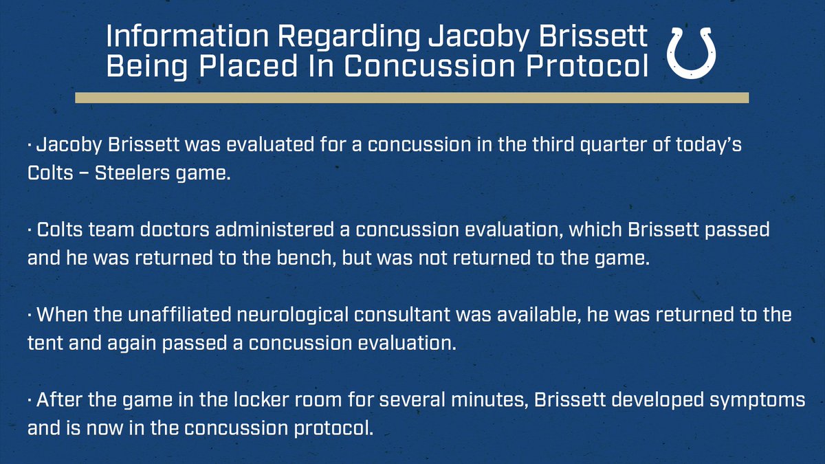 Colts's tweet photo. Information regarding Jacoby Brissett being placed in concussion protocol: https://t.co/ysGhwzZvEk