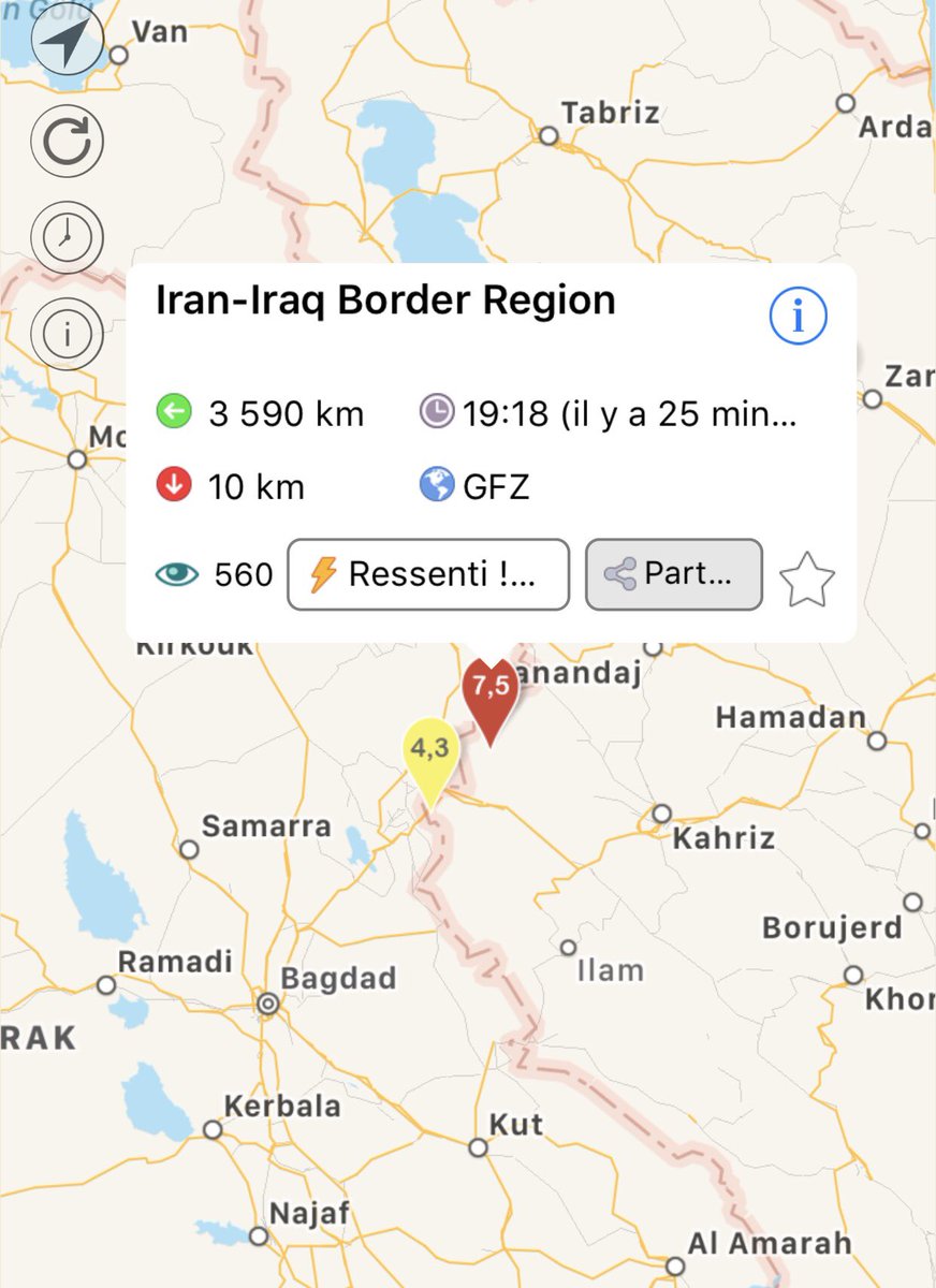fire_france's tweet photo. Un tremblement de terre de magnitude 7.5 vient de frapper l'Iran. FIRE surveille de près la situation. https://t.co/RLt9lbuGSN