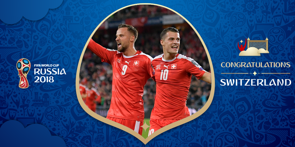 FIFAWorldCup's tweet photo. QUALIFIED!👏 Congratulations, Switzerland🇨🇭! They qualify for a 4️⃣th consecutive #WorldCup and their 1️⃣1️⃣th in total! #WCQ https://t.co/ONHOcRWALU