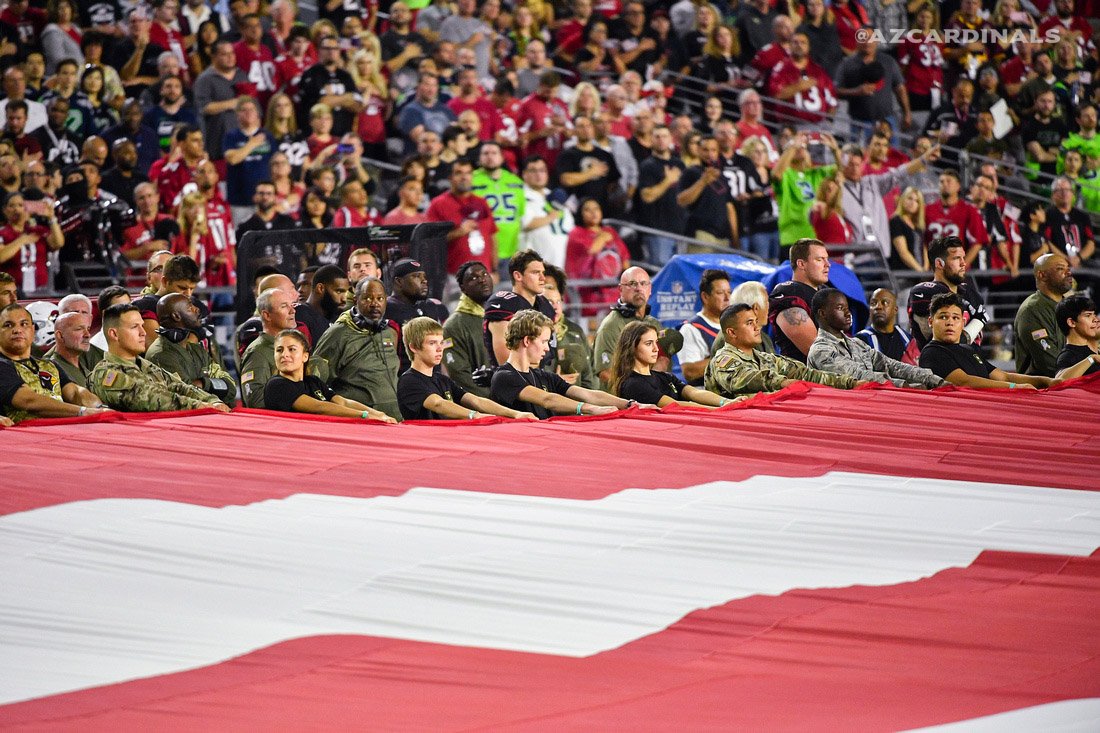 AZCardinals's tweet photo. For every use of #SaluteToService on Twitter, the @NFL will donate $5 to its military non-profit partners.

Retweets count! https://t.co/SxzO7momj8