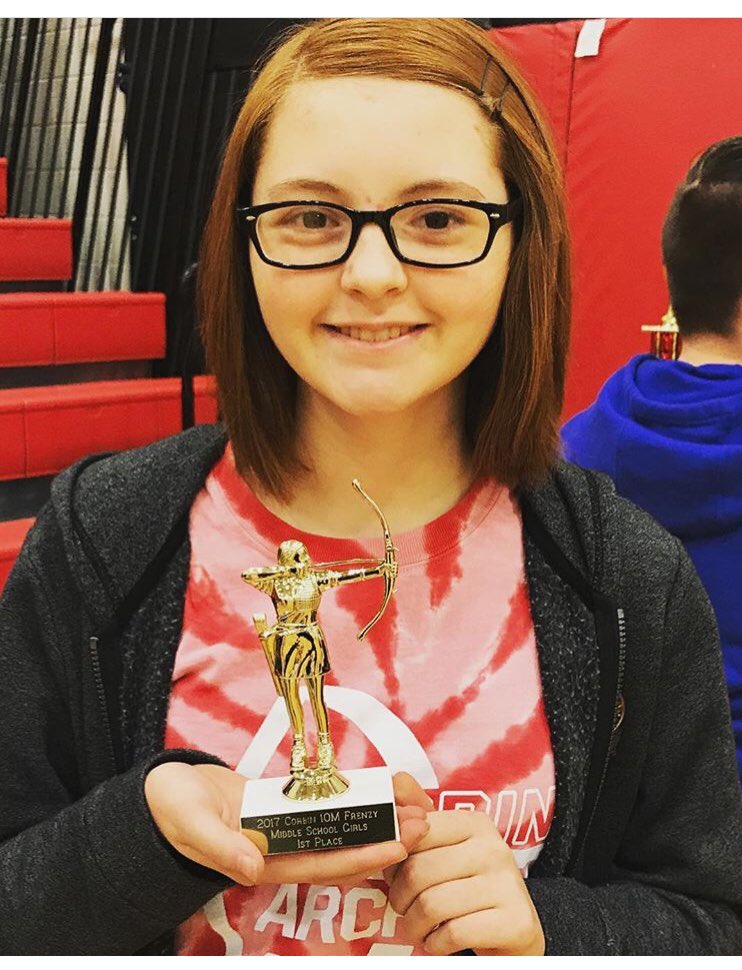 CMSredhounds's tweet photo. Sydney Blankenship 1st Place Middle School Female in the Corbin 10m Frenzy. Way to go Sydney! #cmsarchery https://t.co/uAdWfTCayC