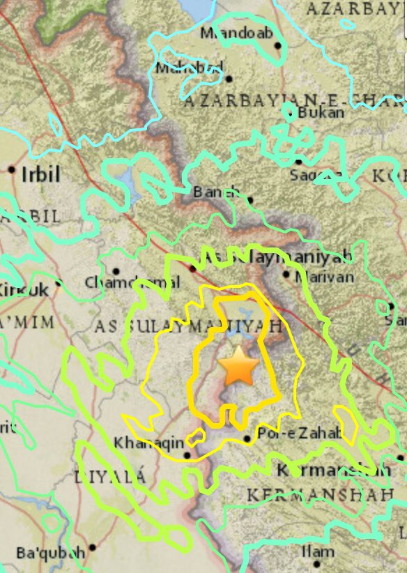 AOathman's tweet photo. Tonight’s #earthquake in #Kurdistan 
Epicenter on Iraq-Iran border south of Halabja, magnitude 7.2 according to USGS https://t.co/XAmsVGr1jq