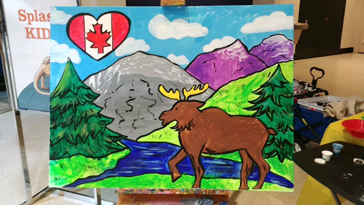 LiveArtofAngela's tweet photo. Highlights from Museum of Natural Science world trekkers event celebrating Canada where kids mostly painting their first mural, awesome day indeed! #kids #paintparty #art #specialty #splashkids https://t.co/PIlkL103Ai