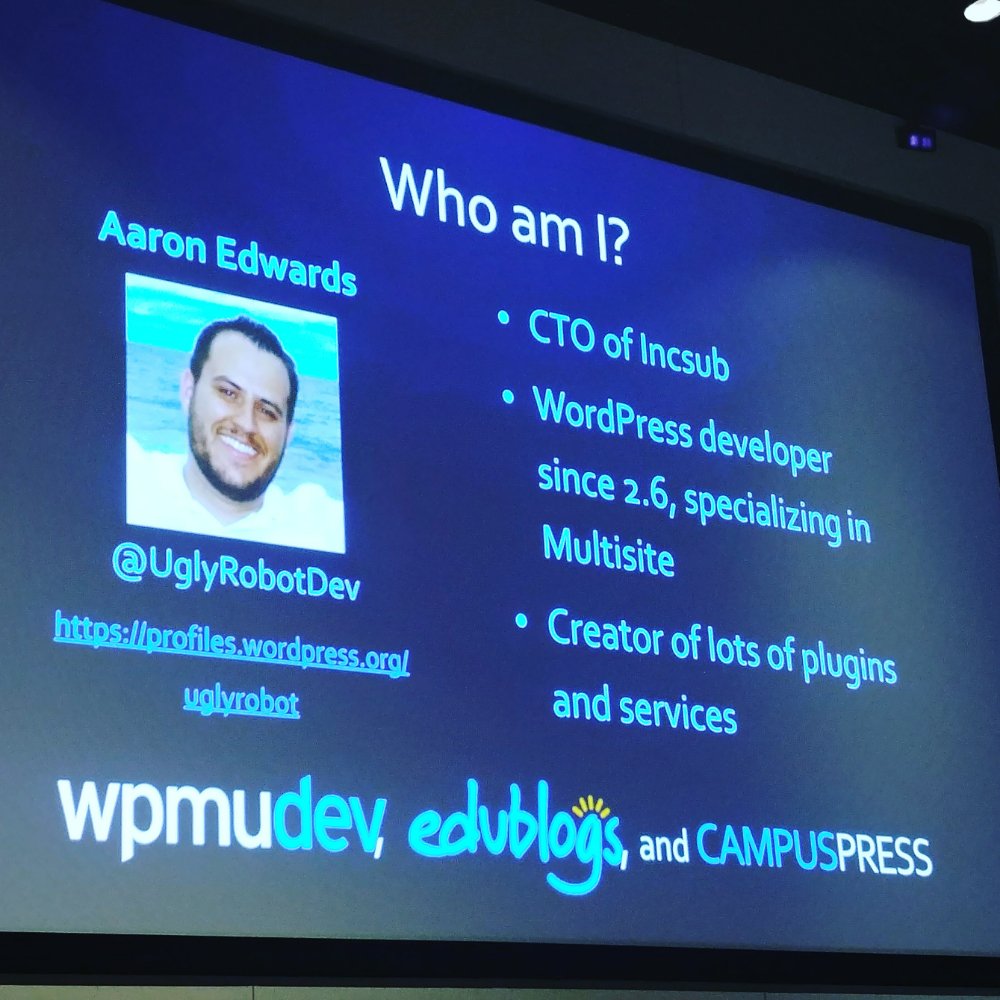 TheEdPerry's tweet photo. SUPER pumped to learn about #multisite #wordpress from Aaron Edwards @uglyrobot from @wpmu_dev at #WCDFW
#WordCamp #businesstrip #houWP #dfwwp #wphou #wpdfw #wpmu #wpmudev https://t.co/Afo00shldK