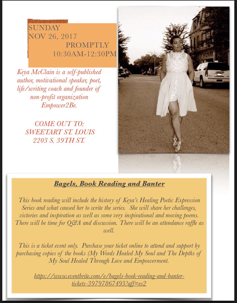 Two weeks from today. #poet #author #speaker #coach #booksbagelsandbanter #letstalk #forum #bookreading #intimateevent #qanda #healingpoeticexpressionseries #gettickets @sweetartstlouis ❤️