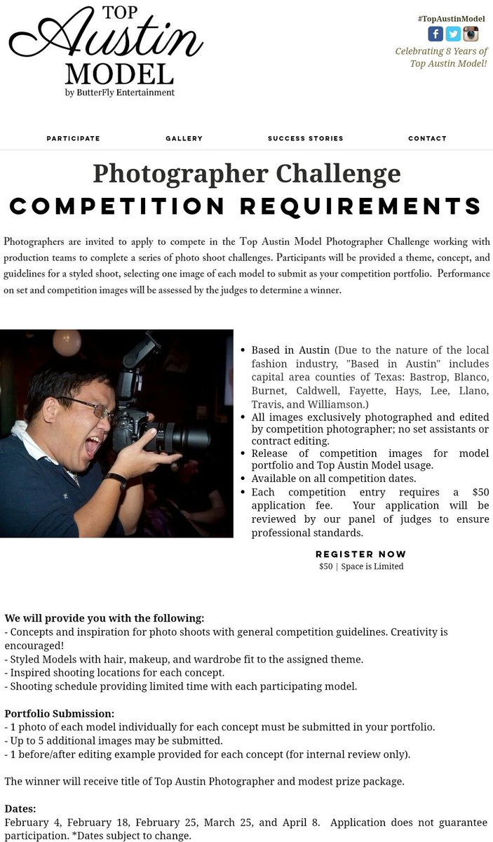 ButterFlyATX's tweet image. PHOTOGRAPHERS - Register now to compete in #TopAustinModel Photographer Challenge at TopAustinModel.com/photog 📷