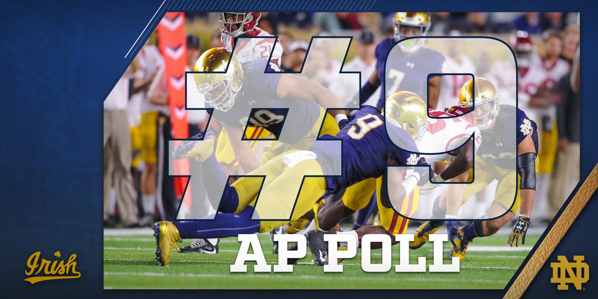 NDFootball's tweet photo. The Irish come in at No. 9 in this week's AP Poll. 

#GoIrish ☘ https://t.co/P0dgMPQlhL