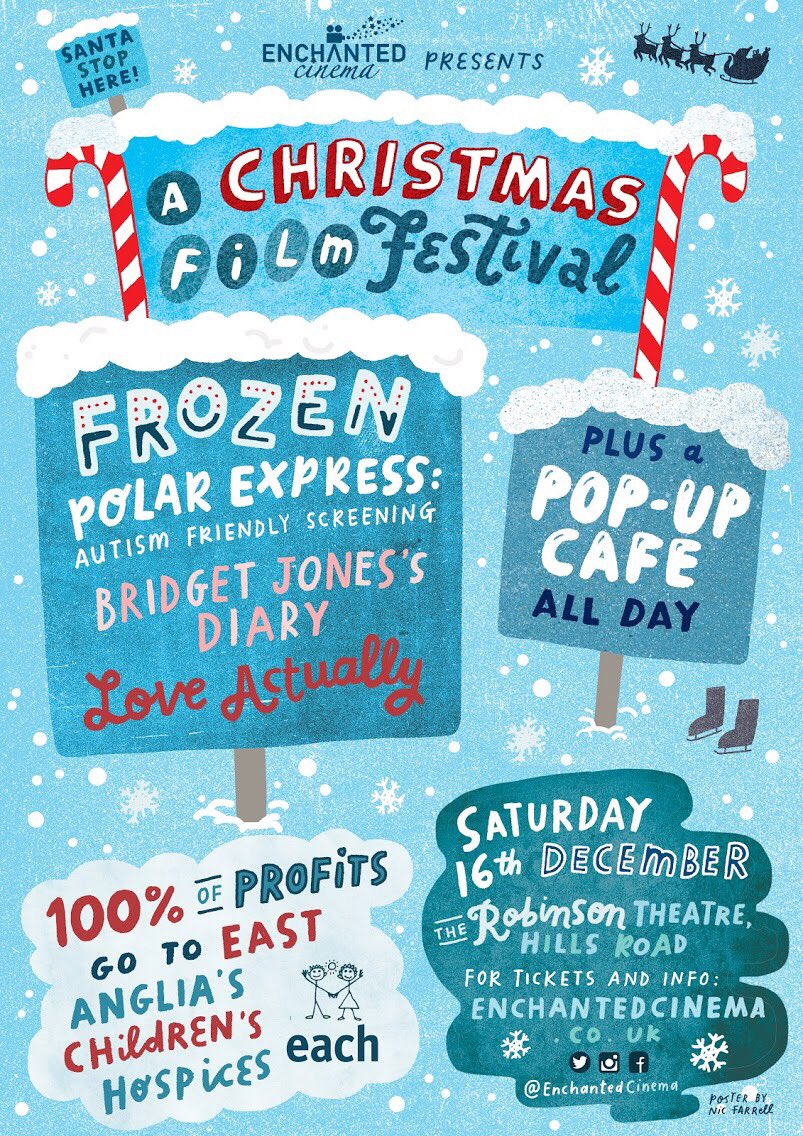 EnchantedCinema's tweet photo. A Christmas Film Festival in the heart of #Cambridge 16/12🎄& 100% of profits go to @EACH_hospices 🎟 book now at https://t.co/zARD9RR5aX https://t.co/XdSsPf9Yp3
