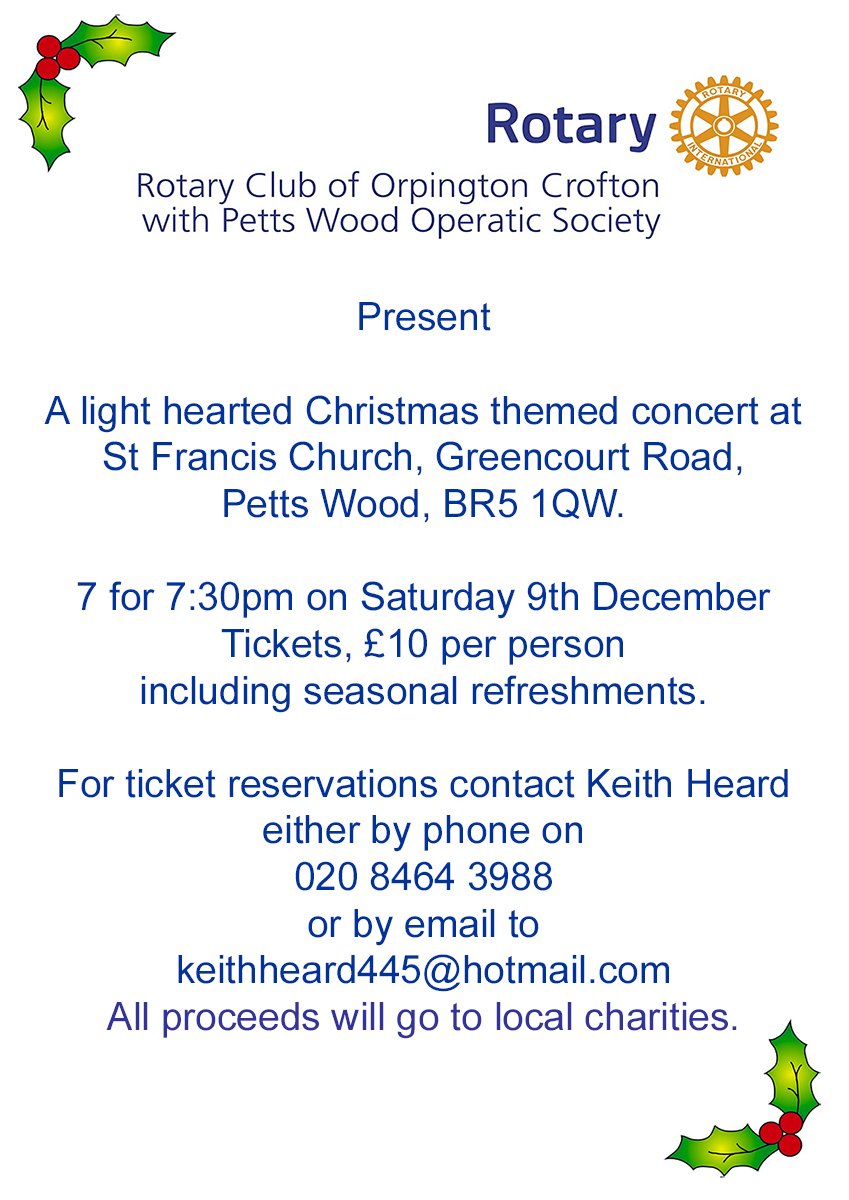 With PWOS we are holding a local fundraising Christmas concert and will be pleased if you will join us for a seasonal evening