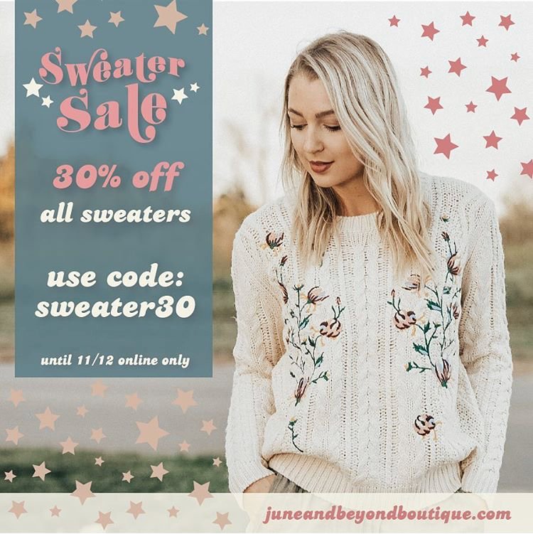Juneandbeyond's tweet photo. Sweater weather is best when you can stock up for 3️⃣0️⃣% off‼️ ONLINE TODAY ONLY! https://t.co/qxfai26BEF