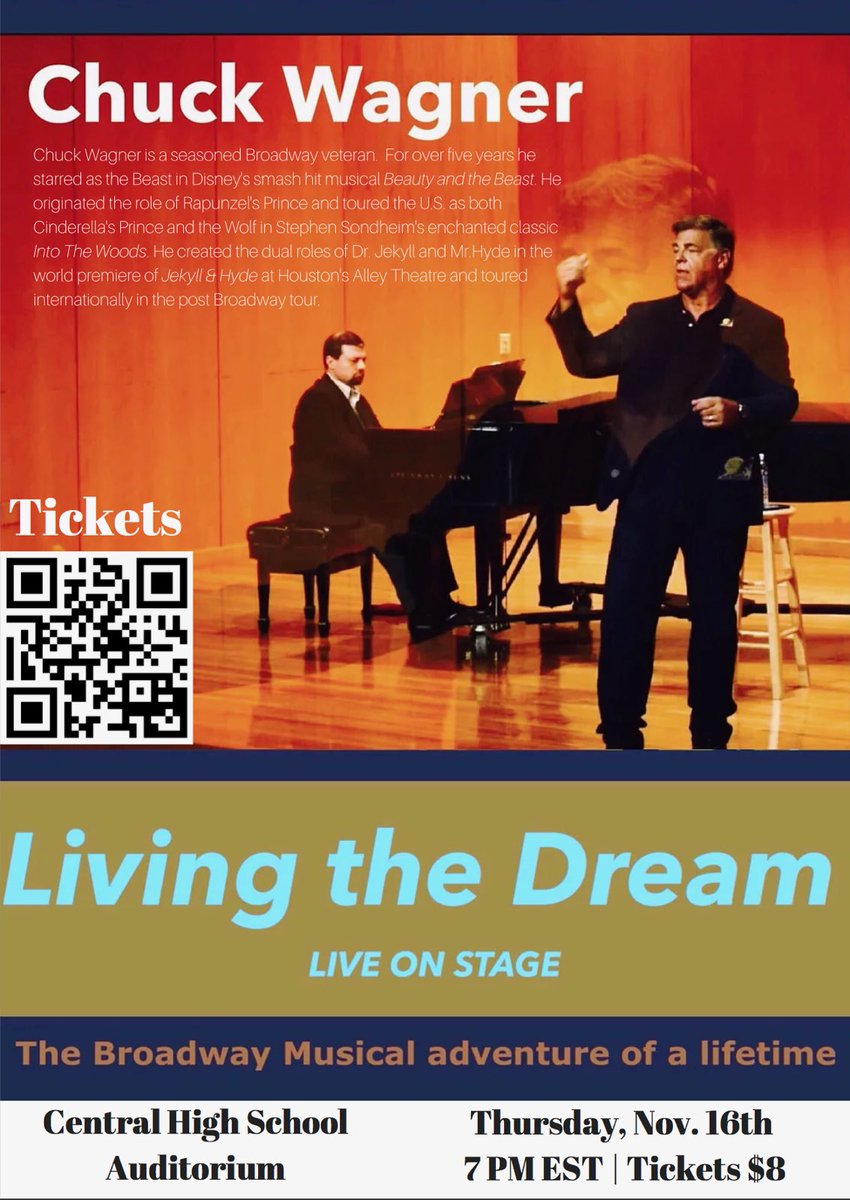 encorechs's tweet photo. Please RT and help us share the word! Seasoned Broadway performer @thechuckwagner will be performing a concert at the @CentralRedDevil Auditorium on 11/16 at 7 PM! Tickets are available at https://t.co/Fn2YNLnvMd! https://t.co/T2YQofFAod