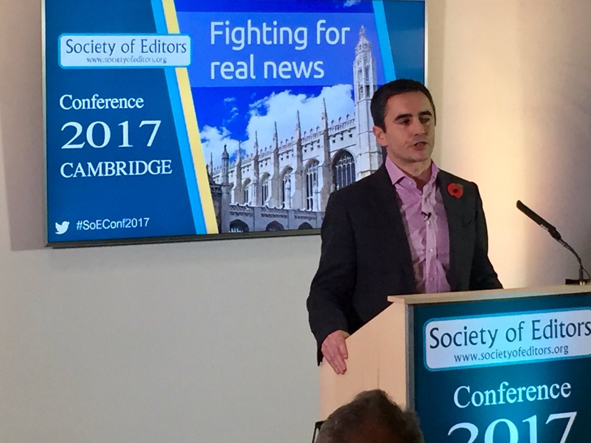 Google MD Ronan Harris says can’t stop fake news but can reduce financial reward and make genuine content more visible #SoEConf2017