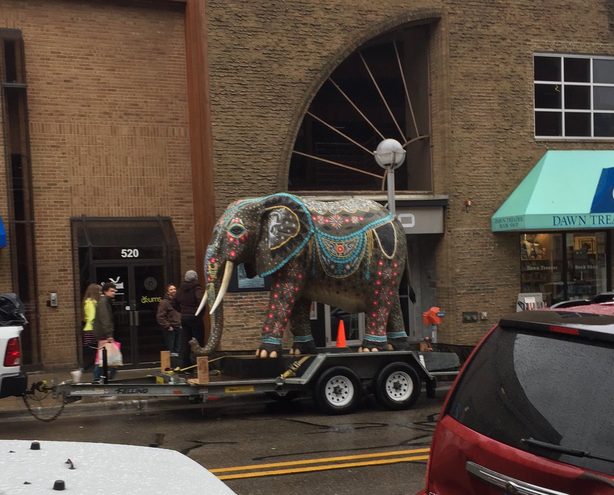 MainStreetAA's tweet photo. Elephant heading east on Liberty. https://t.co/StDPPY2mb0