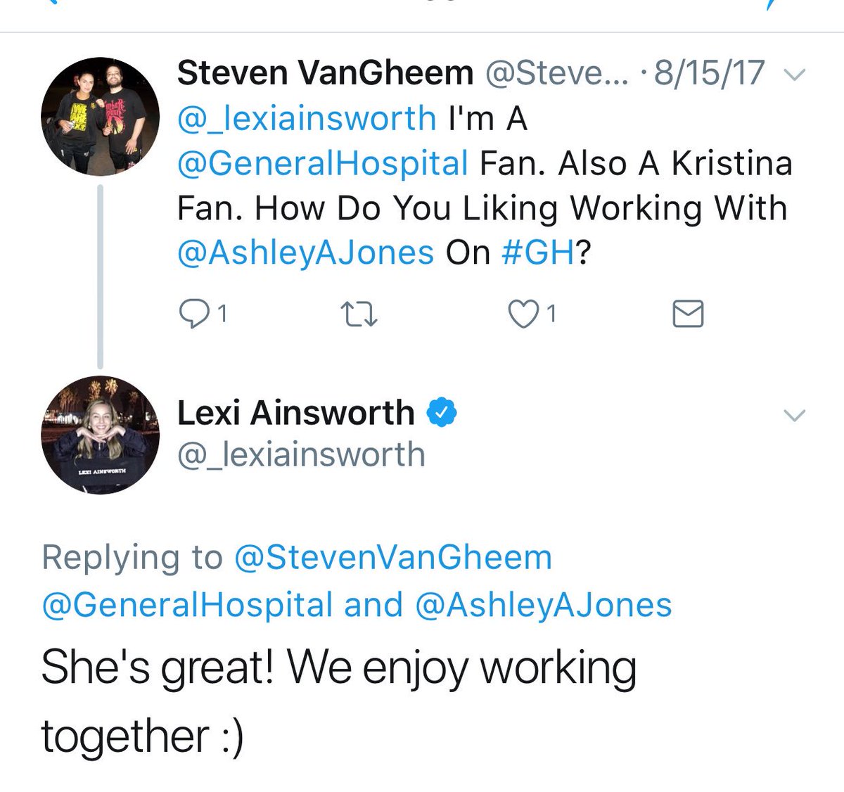 mary61203's tweet photo. @valentinifrank @nathanvarni @GeneralHospital @OGChrisVanEtten Lexi was just as happy&excited as fans were 2 have Ashley back❤️She said this is 1of2 favorite S/L’s of hers🙌🏻,also said how important it is👍🏻#BringPristinaBack and #MakeLexiAshleyHappy👏🏻 & #MakeFansHappy🙏🏻 https://t.co/dpBfNH4Uzd