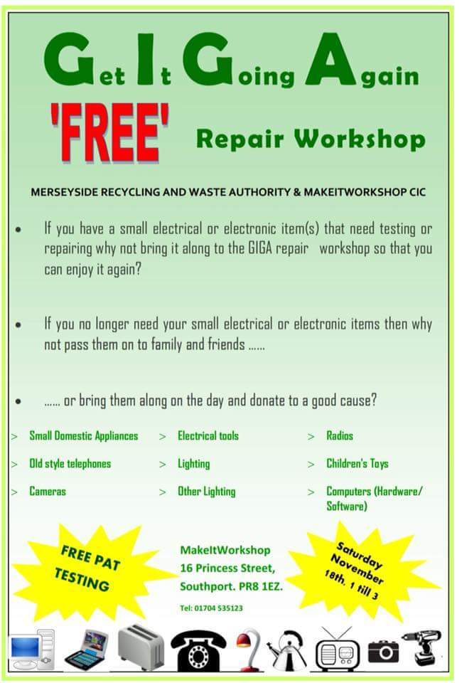 FREE REPAIR WORKSHOP. Get It Going Again. GIGA. makeitworkshop.wordpress.com/2017/11/12/fre…