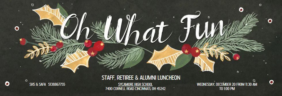 TheRealMrMader's tweet photo. @shs_highschool Alum? Retired/Fmr Staff? Ur invited 2 R Staff Luncheon on 12/20 @ 1130a, &amp; free food from @VonderhaarCater ! RSVP at https://t.co/uHx1t8pm0U @shsbookstore @AVESCounselors @emilysweeneySHS @234chem @RunningAves @coachdavidmoss @MrB_Aves23 @Baseball_Aves @econcole https://t.co/cnslDVDYb5
