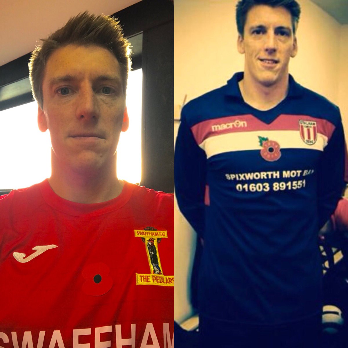 TindallsFerret's tweet photo. Supporting the poppy. Both during my @StalhamTown days and now at @Swaffham_TownFC #greatclubs #morals #supportthepoppy https://t.co/sLKHe2RfsE