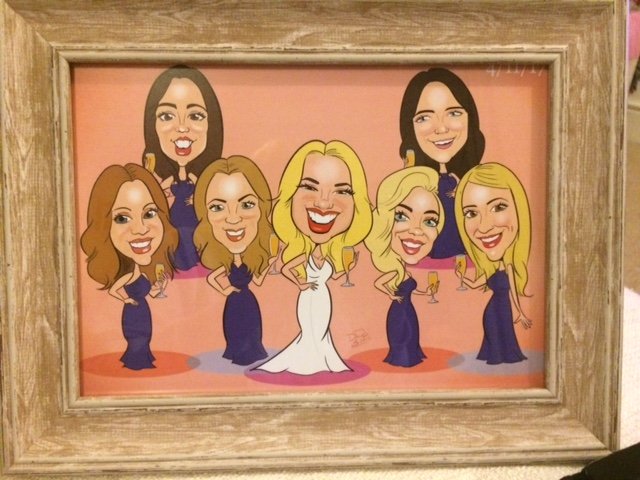 DavidWarbleArt's tweet photo. It's always fun to receive pictures of my digital commissions when the client has them framed. Bridesmaids picture booked through the amazing @Warble_Ents #Caricature #Art https://t.co/2odWRPUZw6