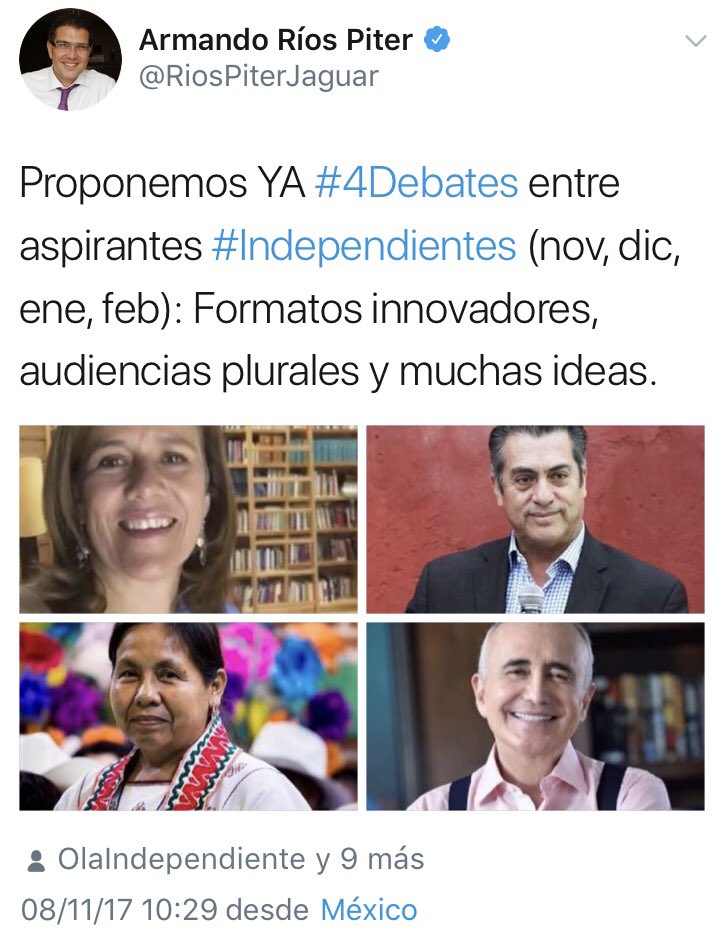 JaguarCosteno's tweet photo. Psst, psst! @Mzavalagc, @JaimeRdzNL, @PedroFerriz, #Marichuy... Ahí les hablan, ¡no se hagan! / #4Debates https://t.co/u8dfbnc1GE