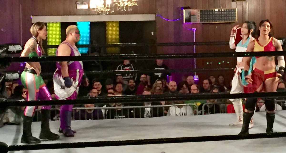 PatLaprade's tweet photo. Main-event of #SHIMMER98: @RealMMartinez & Aja Kong vs. @NikiMSavo & Hikaru Shida. Yes. Trifecta has also split! @SHIMMERwomen #womenswrestling #joshis https://t.co/yQCegUIdW1