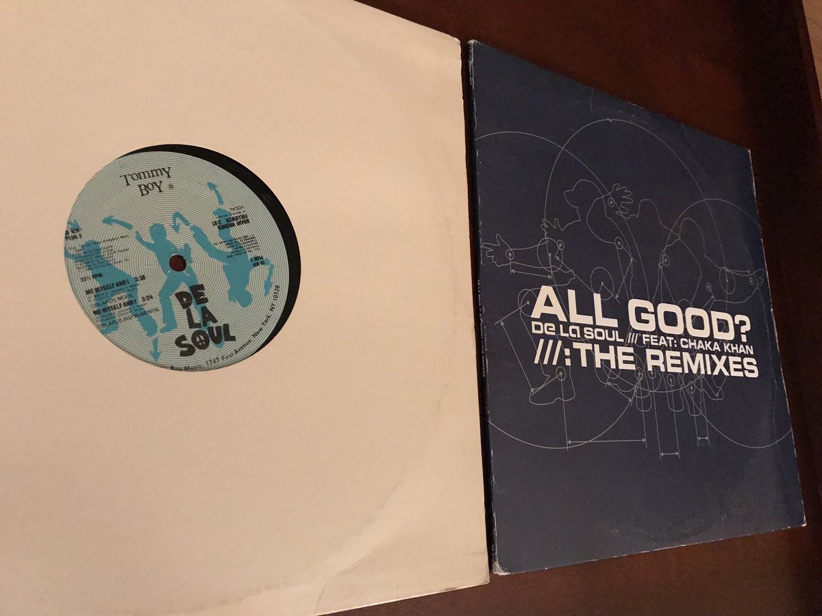 2G1Reviews's tweet photo. Today's vinyl pickups: original Me Myself and I single plus All Good remixes from AOI. So I point at Q-Tip and he says... @DeLaSoulsDugout @PlugWonDeLaSoul @WeAreDeLaSoul @QtipTheAbstract @ChakaKhan #3feethigh #hiphop https://t.co/2iwLdUfJqm