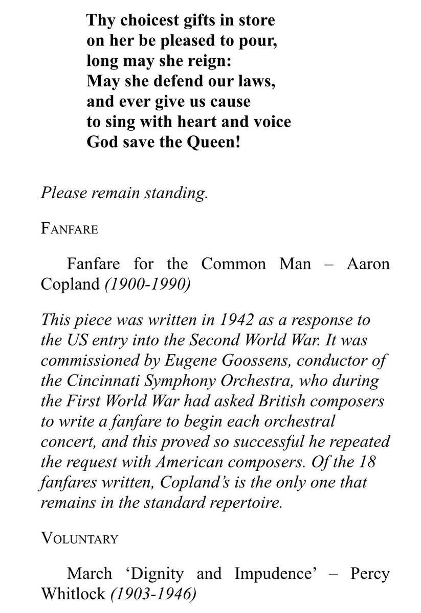 At the end of this morning’s service we heard Copland’s Fanfare for the Common Man, originally commissioned to commemorate ‘soldiers of the line’ who gave their lives in pursuit of peace. #RemembranceSunday #peace #Copland
