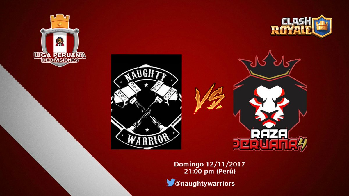 📆siguiendo con nuestra programación 
 Hoy, Domingo 12/11/17  🕘21:00 hrs 🇵🇪 
⚔️ <a href="/NaughtyWarriors/">Naughty Warrior</a> 🆚#RazaPeruana4 🏆Por la @Liga_DivisionPE