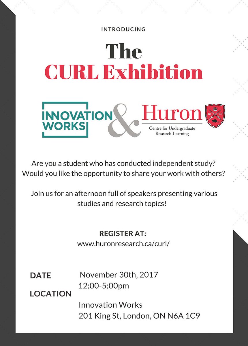 Huron is proud of the research opportunities our students can access. Learn all about them at the #CURL exhibition and #getinvolved! #lndont