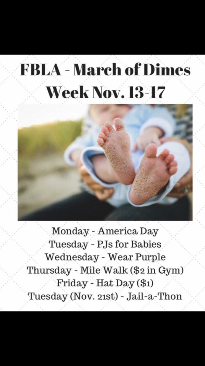 FSHS2018's tweet photo. Next week is March of Dimes Week! Dress up and bring money so your class can go to the Jail-a-thon on next Tuesday! https://t.co/b7JUJEzJvs