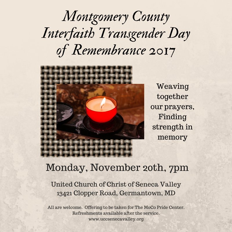 MCMDTDOR's tweet photo. #MCMDTDOR has become a secular event, but there’s a faith-based #MoCo #MD #TDOR a week from tomorrow in #Germantown that also benefits the #MoCoPrideCenter; #Rockville #MarylandTransUnity #TDOR #TDOR2017 #TransMonth #TransMonth2017 #TransWeek #TransWeek2017 https://t.co/8SHpk0rv0e