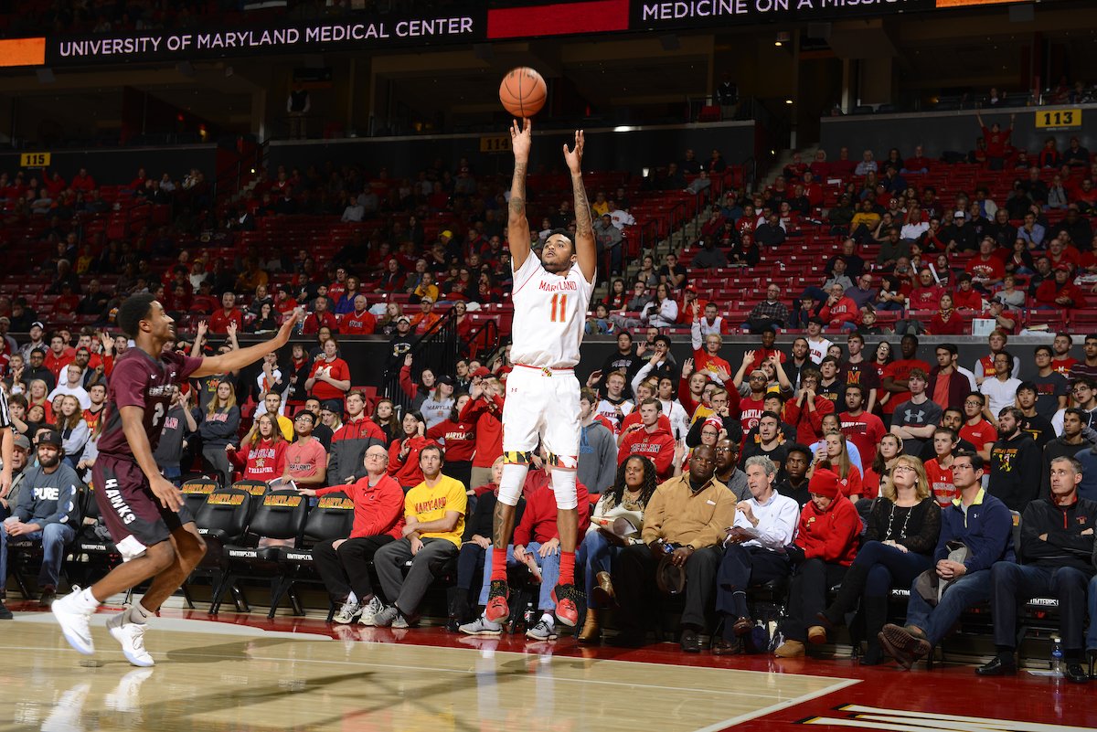 TerrapinHoops's tweet photo. Jared Nickens finishes the night 4-4 from three, tying his career-high. https://t.co/4LHFn73E5U