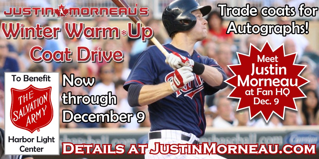 FanHQ's tweet photo. Justin Morneau joins @93xhams with @93xjosh, @93XALI, & #NoTwitterNick tomorrow morning at 7:40 to talk about his Coat Drive to benefit @salarmynorth! Make sure to tune in! https://t.co/AT36k7eRLA