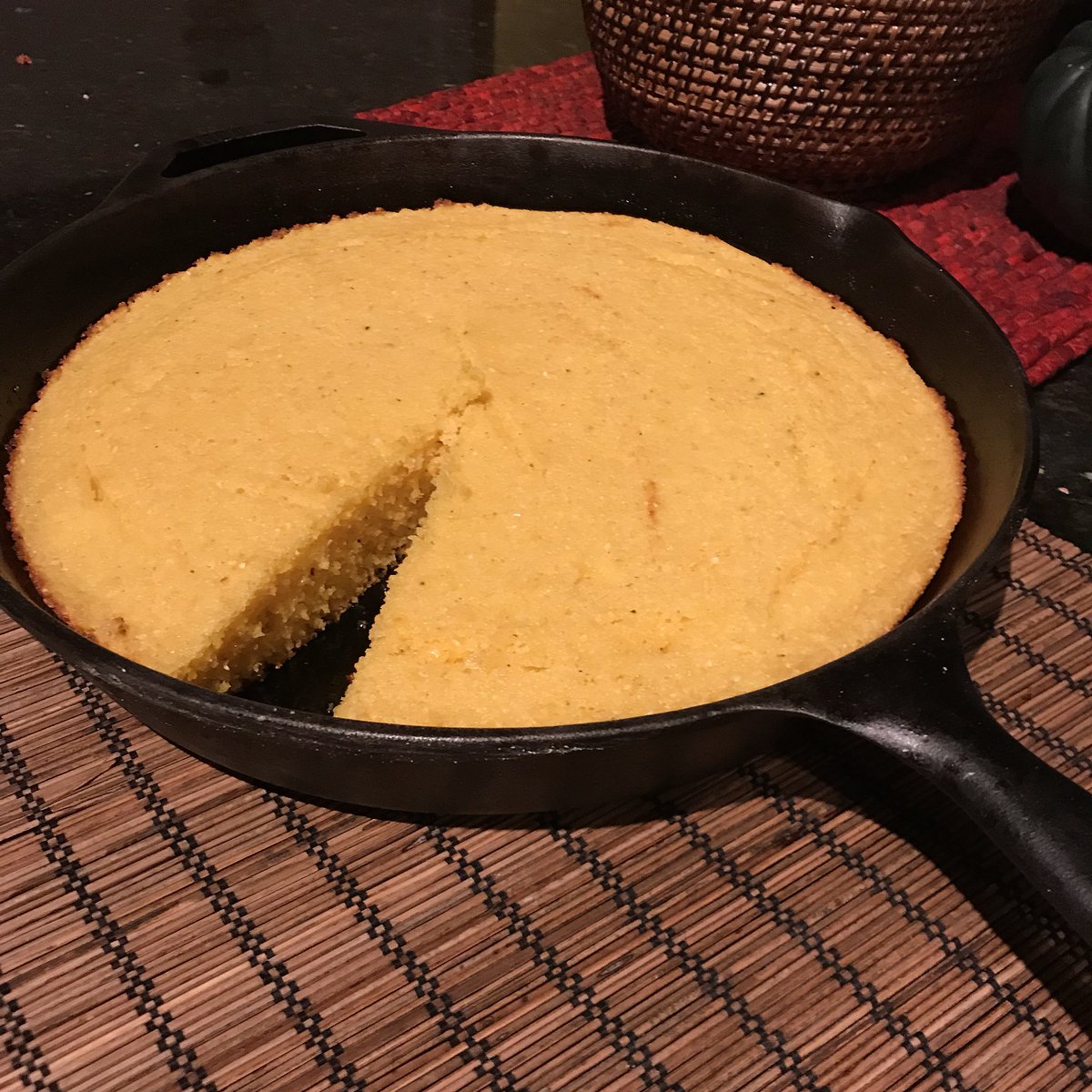 Bread #2: Southern-style skillet cornbread. I make cornbread a lot but I find many recipes to be too dry or too murderously full of butter. This one has a great texture though it could do with more flavor based on preference (paprika, sugar, sage etc)