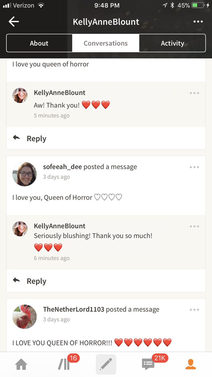 KellyAnneBlount's tweet photo. When you love @Ms_Horrendous the most! 🖤❤️🖤❤️🖤 #QueenofHorror #PrincessofHorror @wattpad #WattpadFam 😘 https://t.co/Y7HGwPmeYh