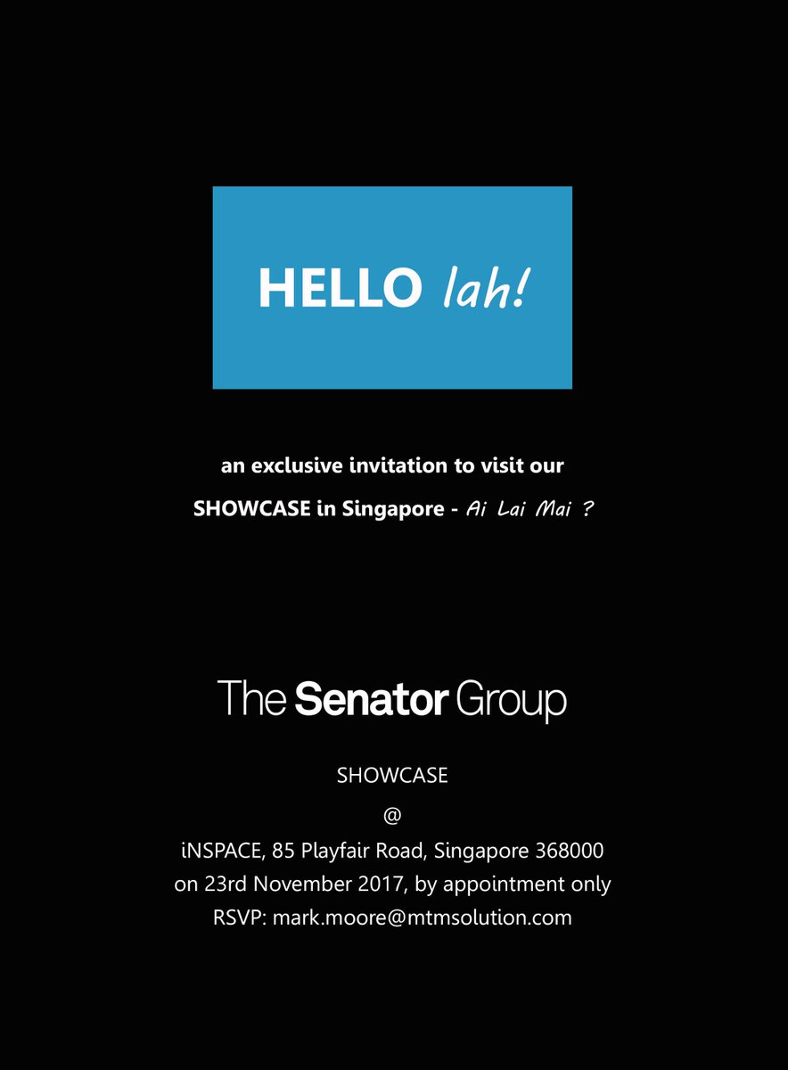 MTM0Solutions's tweet photo. The Senator Group is coming to Singapore!  
If you'd like to see this exclusive showcase - RSVP info@mtmsolution.com
#thesenatorgroup #furniture #showroom #singapore #MTM #event #commercialrealestate #interiordesign #officespace https://t.co/T90hs1tlUI