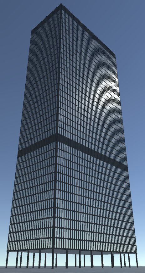 Rendering of the John C Kluczynski Federal Building, procedurally generated in Unity.