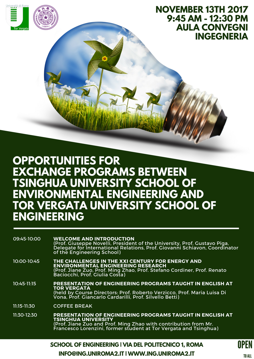 ing_torvergata's tweet photo. Opportunities for Exchange Programs between Tsinghua University School of Environmental Engineering and Tor Vergata University School of #Engineering. Conference #today #energy #environmental #englishtaughtprograms #laureeininglese https://t.co/URqbDotgpl https://t.co/6XUrxFkJ38 https://t.co/LFyaKaEZby