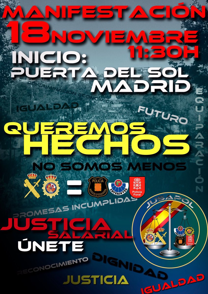 CristinaSegui's tweet photo. El próximo sábado 18 de noviembre hay que llenar Sol para reivindicar #EquiparaciónYA Justicia salarial para nuestra policía. @jusapol https://t.co/Rme7l2nF6j